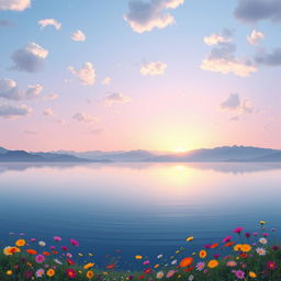 A beautifully crafted, ethereal background featuring a gradient sky transitioning from deep blue to soft lavender, scattered with fluffy cotton candy clouds