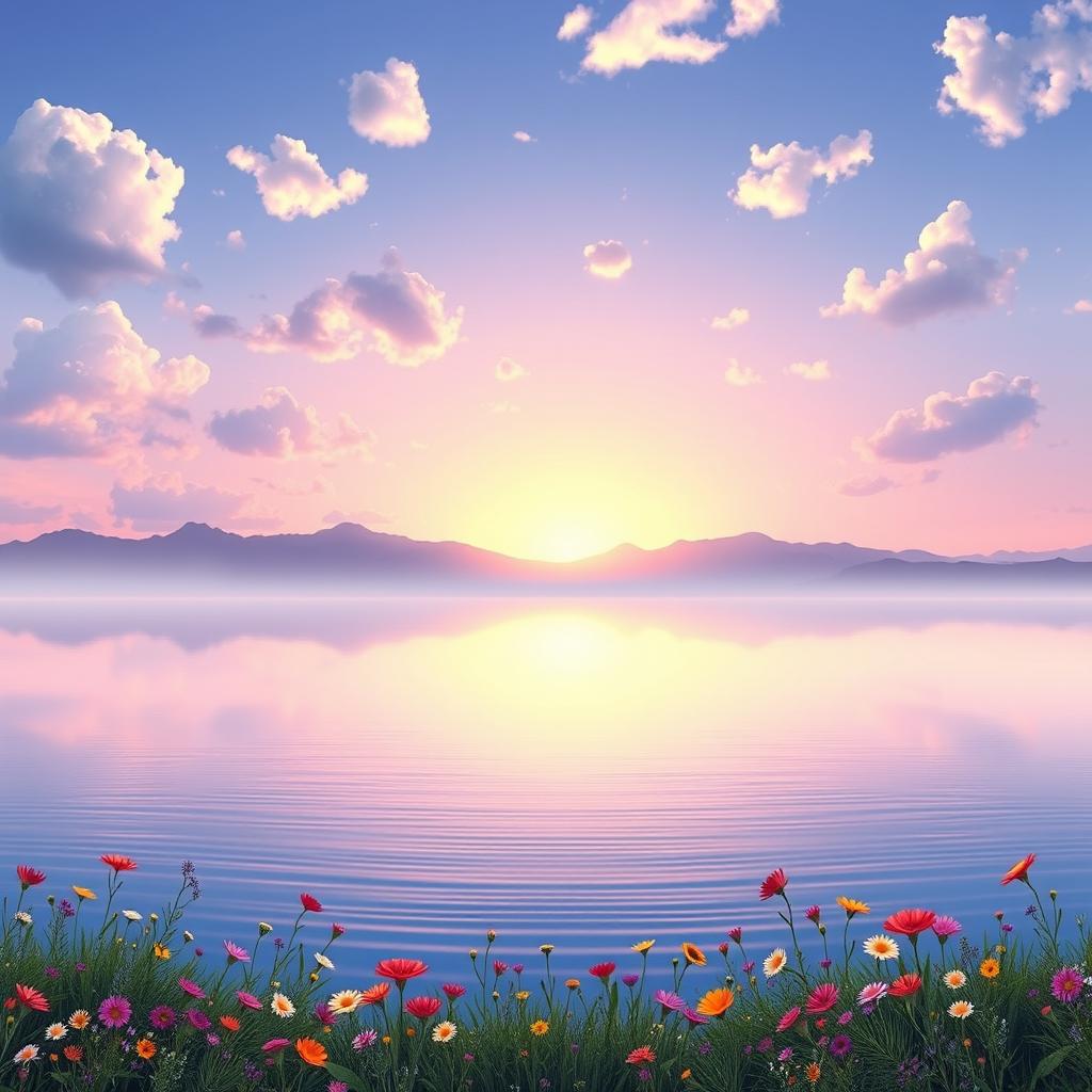 A beautifully crafted, ethereal background featuring a gradient sky transitioning from deep blue to soft lavender, scattered with fluffy cotton candy clouds