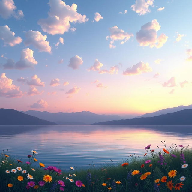 A beautifully crafted, ethereal background featuring a gradient sky transitioning from deep blue to soft lavender, scattered with fluffy cotton candy clouds