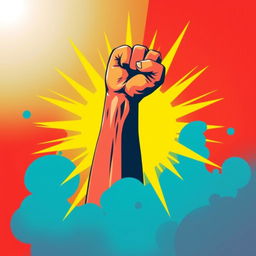 An empowering image of a raised fist symbolizing victory, set against a vibrant background that radiates positivity and strength