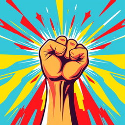An empowering image of a raised fist symbolizing victory, set against a vibrant background that radiates positivity and strength