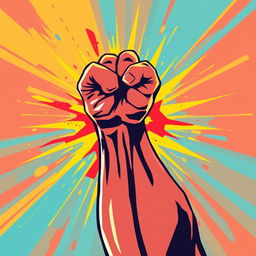 An empowering image of a raised fist symbolizing victory, set against a vibrant background that radiates positivity and strength