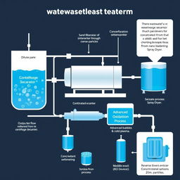 A detailed illustration of a comprehensive wastewater treatment system diagram