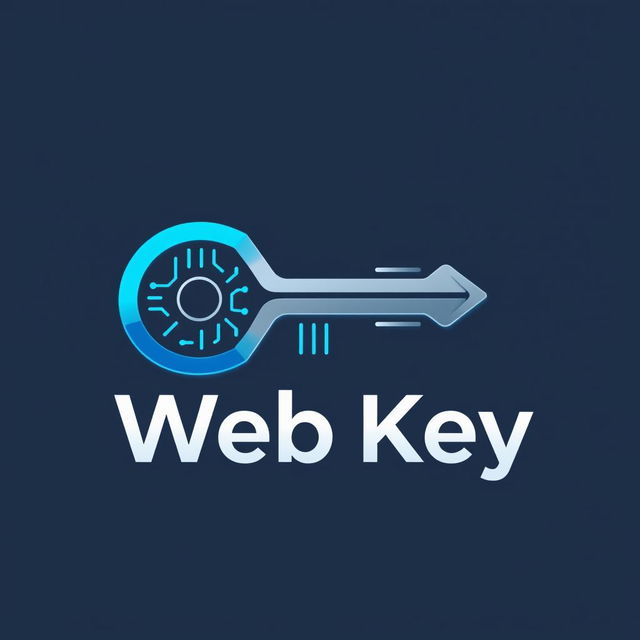 A modern and sleek logo design for a web key service, featuring a stylized key symbol integrated with digital elements like circuits or pixels