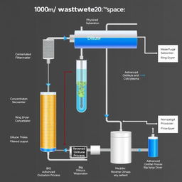 A comprehensive diagram of a wastewater treatment system designed for a 1000 m2 space