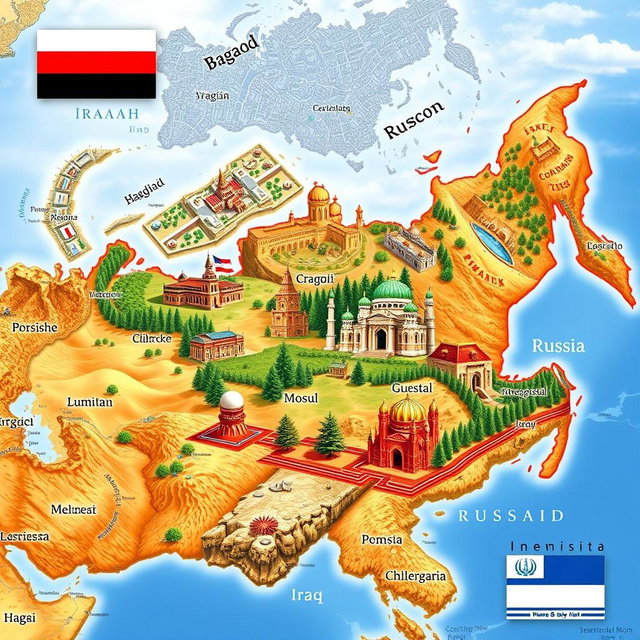 A geopolitical map depicting a speculative scenario where Iraq is part of Russia