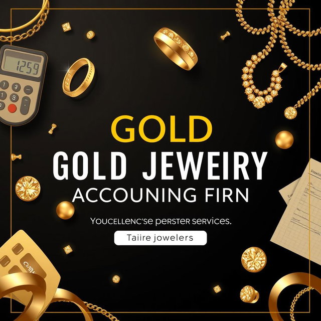 A promotional banner for a gold jewelry accounting firm, featuring elegant and luxurious design elements