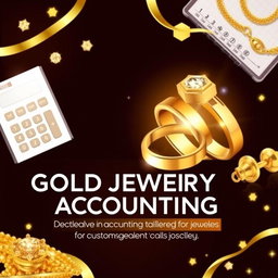 A promotional banner for a gold jewelry accounting firm, featuring elegant and luxurious design elements