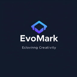 An abstract logo design for a brand named "EvoMark" with the slogan "Evolving Creativity"