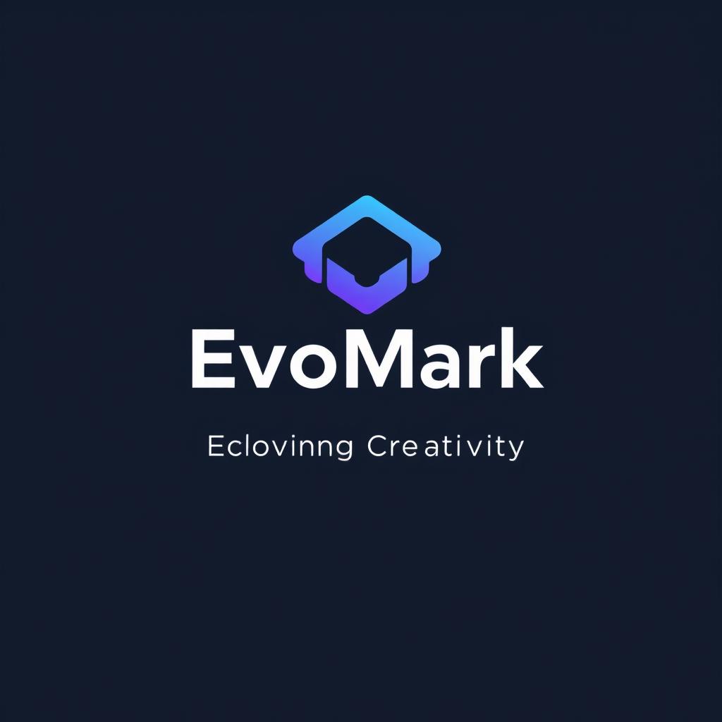 An abstract logo design for a brand named "EvoMark" with the slogan "Evolving Creativity"