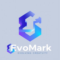 An abstract logo design for a brand named "EvoMark" with the slogan "Evolving Creativity"