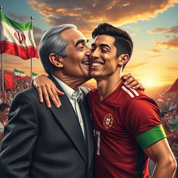 A surreal and humorous scene depicting the President of Iran, Mr