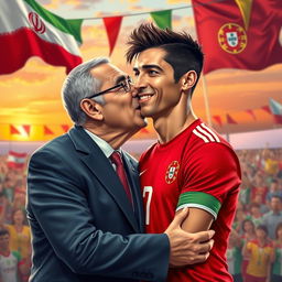 A surreal and humorous scene depicting the President of Iran, Mr