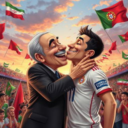 A surreal and humorous scene depicting the President of Iran, Mr