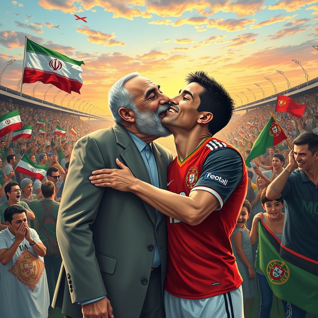 A surreal and humorous scene depicting the President of Iran, Mr