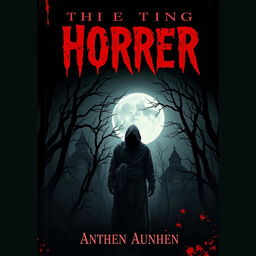 A chilling horror book cover featuring a dark, eerie forest under a full moon