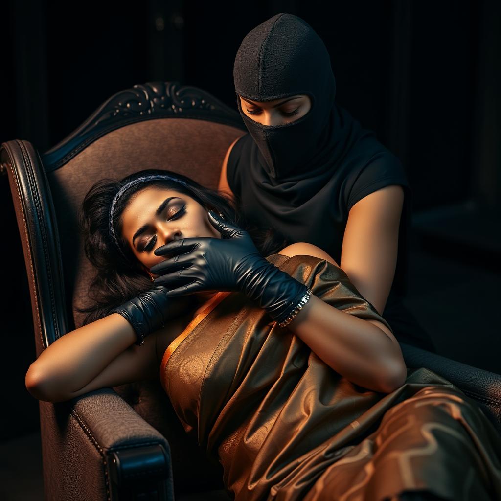 Two sexy Indian women, Sara and Tara, depicted in an alluring and dramatic scene