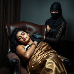 Two sexy Indian women, Sara and Tara, depicted in an alluring and dramatic scene