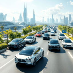 A futuristic vision of Iranian cars in 100 years, showcasing advanced technology and sleek designs