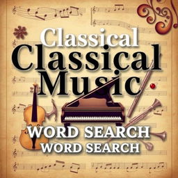 A captivating book cover design for a book titled 'Classical Music Word Search'
