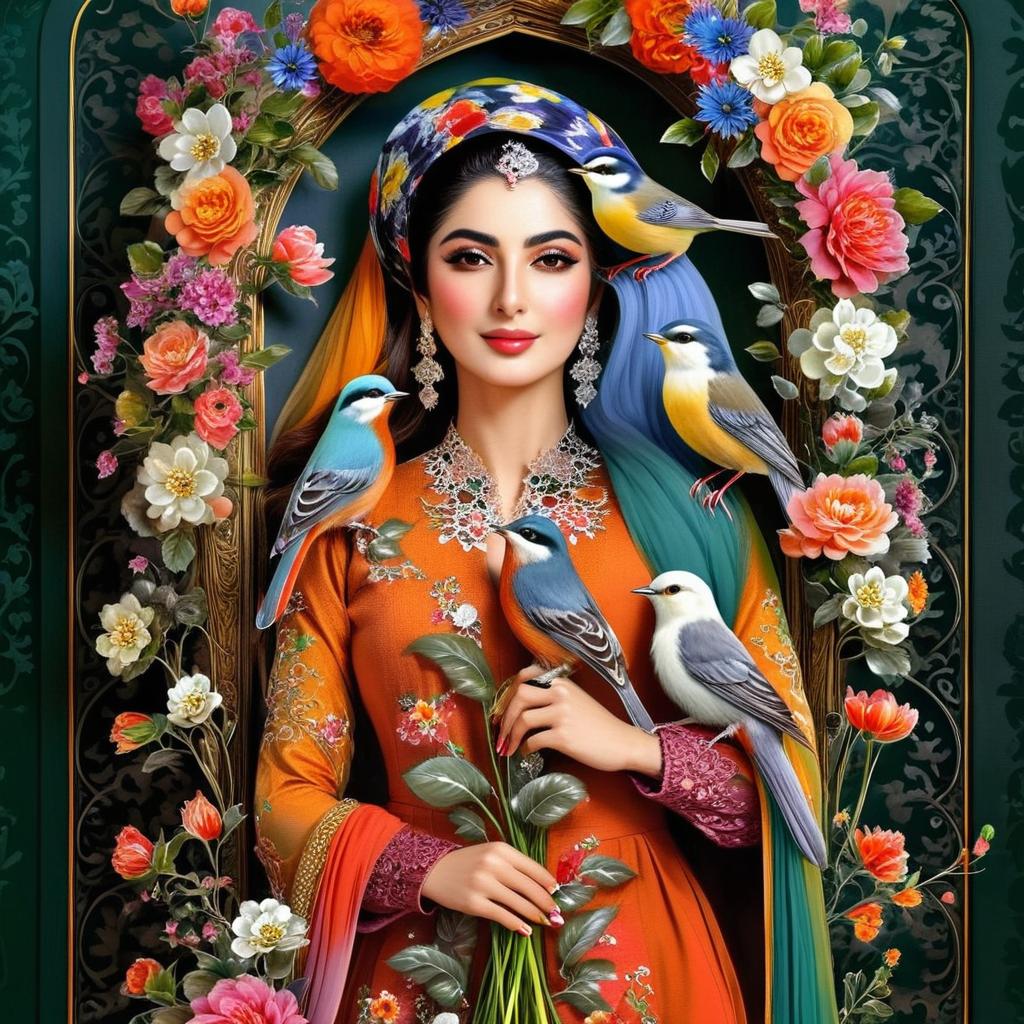 Enchanting Iranian Woman in Vibrant Traditional Attire | Idyllic AI Art