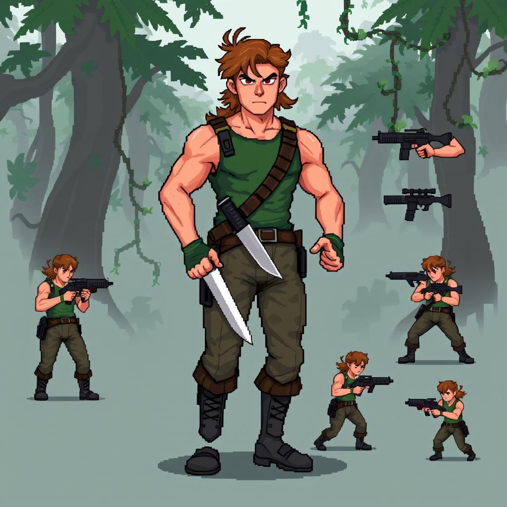 Pixel Art Character Design Inspired by Rambo: Animation & Jungle Action