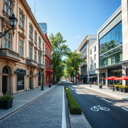 A visually striking image of a street in Kyiv that seamlessly transitions from old to new