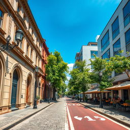 A visually striking image of a street in Kyiv that seamlessly transitions from old to new