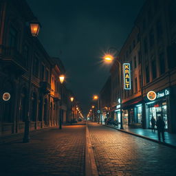 A captivating image of a dark street in Kyiv that transitions from old to new