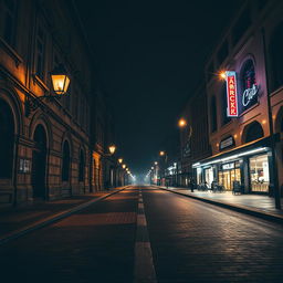 A captivating image of a dark street in Kyiv that transitions from old to new