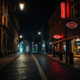 A captivating image of a dark street in Kyiv that transitions from old to new