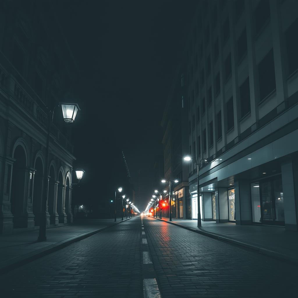 A moody and atmospheric image of a dark street in Kyiv that transitions from old to new