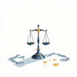 A simple illustration depicting the themes of law, corruption, asset recovery