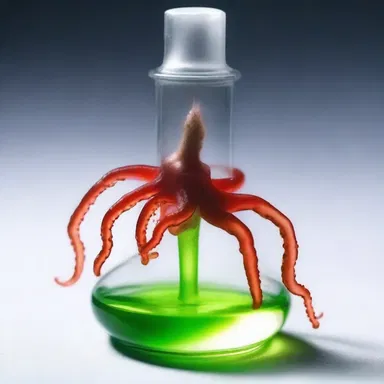 The scientist accidentally spilled a vial of acrylonitrile, which mutated into a horrifying creature.