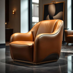 A stunning Bugatti-inspired chair featuring a sleek design with a combination of brown and mustard colors
