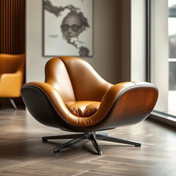 A stunning Bugatti-inspired chair featuring a sleek design with a combination of brown and mustard colors