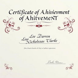 A formal certificate design featuring elegant calligraphy and floral borders