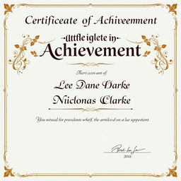 A formal certificate design featuring elegant calligraphy and floral borders