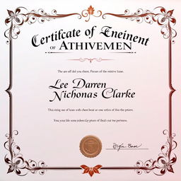 A formal certificate design featuring elegant calligraphy and floral borders