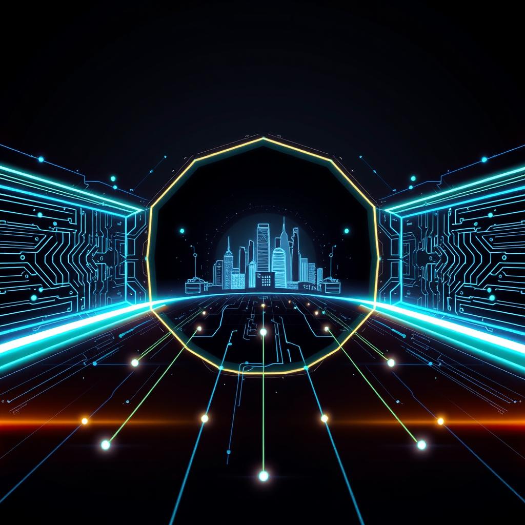 A visually striking and modern tech-themed cover photo featuring futuristic technology elements such as circuit patterns, glowing lines, and abstract geometrical shapes