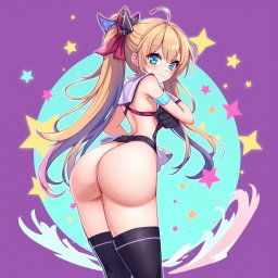 An anime girl with an exaggeratedly large backside and large breasts, showcasing curves in a stylish pose