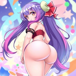 An anime girl with an exaggeratedly large backside and large breasts, showcasing curves in a stylish pose