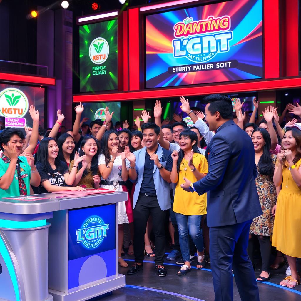 A vibrant scene from a popular game show in the Philippines, featuring enthusiastic contestants engaged in a lively challenge
