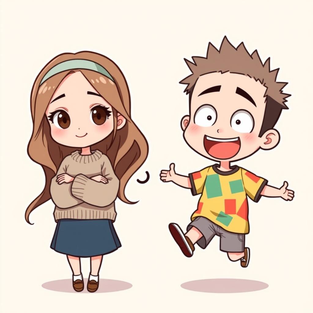 A pair of chibi avatars depicting a couple, each character separate from the other