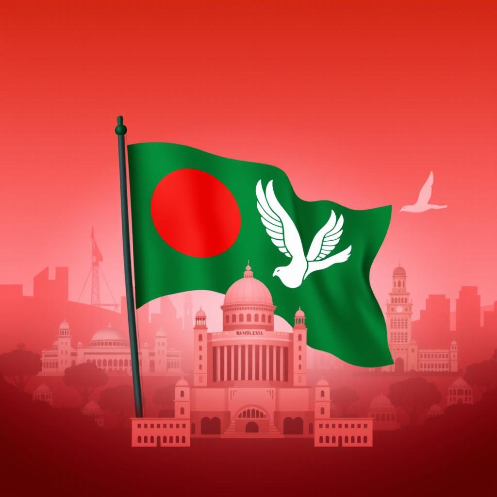 A vibrant political background image representing the Bangladesh Nationalist Party (BNP)