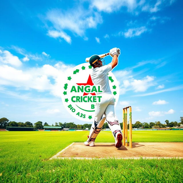 A creative depiction of the Bangladesh Cricket Board logo integrated into a vibrant cricket scene