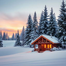 A beautiful winter-themed image featuring a serene snowy landscape with gently falling snowflakes