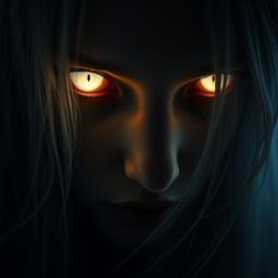 A close-up image of a mysterious figure with striking ghostly eyes, exuding an ethereal glow