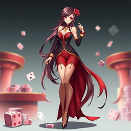 A tall, graceful female character embodying a casino theme