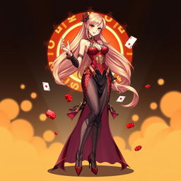 A tall, graceful female character embodying a casino theme